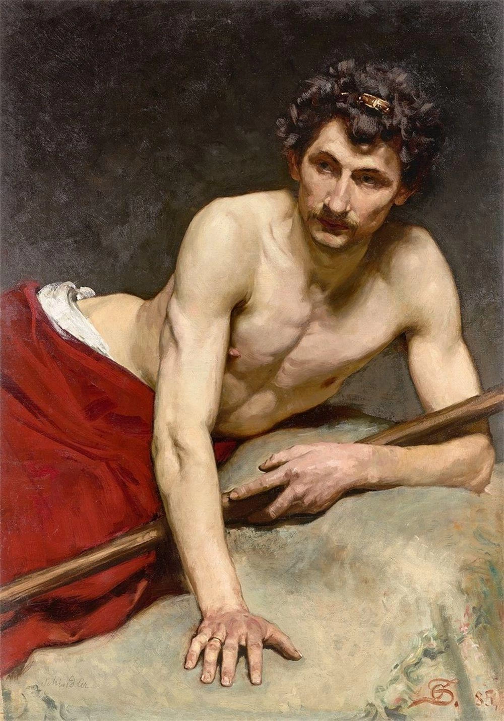 Nudo maschile disteso con le braccia appoggiate